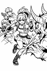 tegning af kpop idol der bekæmper dæmon – anime action
