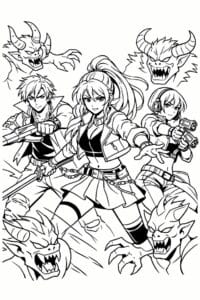 tegning af kpop demon hunter i kamp – fantasy anime