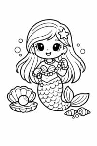 tegning af Havfrue med perler – cute cartoon