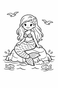 tegning af Havfrue på sten – storybook