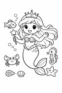 tegning af Havfrue prinsesse – fantasy cartoon