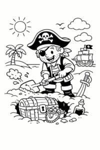 tegning af Pirat der graver skat – storybook