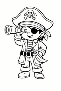 tegning af Pirat med kikkert – cute cartoon