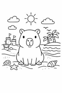 tegning af Capybara på strand – pastel