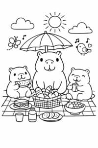 tegning af Capybara picnic – flat illustration