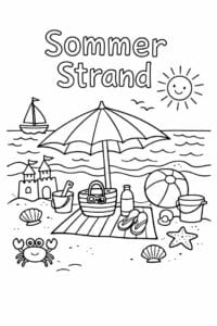 tegning af Sommer strand – watercolor