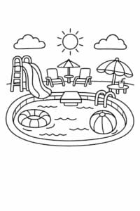 tegning af Sommer pool – pastel
