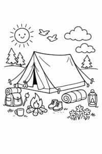 tegning af Sommer camping – watercolor