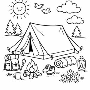 tegning af Sommer camping - watercolor