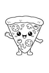 tegning af Pizza med ansigt – kawaii