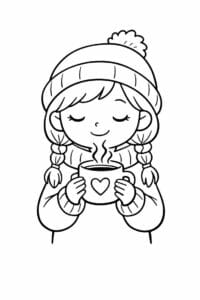 tegning af Cozy girl med te – watercolor