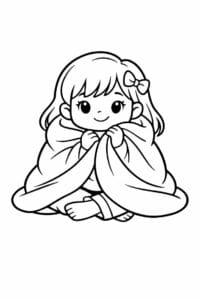 tegning af Cozy girl med tæppe – cartoon