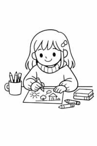 tegning af Cozy girl tegner – flat illustration