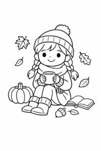 tegning af Cozy girl efterår – pastel