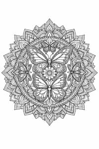 tegning af Sommerfugl mandala – detailed line art