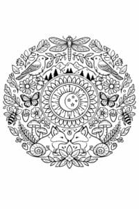 tegning af Natur mandala – botanical