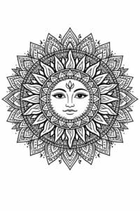 tegning af Sol mandala – ornamental