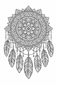 tegning af Fjer mandala – boho