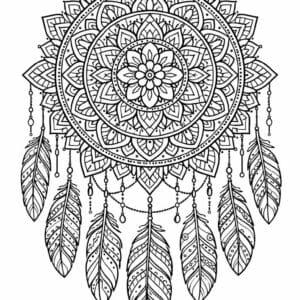 tegning af Fjer mandala - boho