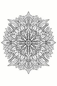 tegning af Blade mandala – botanical line