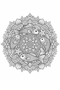 tegning af Fisk mandala – decorative line
