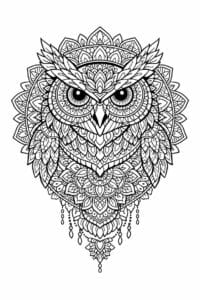 tegning af Ugle mandala – detailed