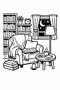 tegning af Cozy reading nook – bold and easy