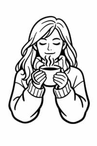 tegning af Cozy girl with tea – bold and easy