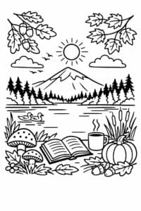 tegning af Cozy autumn scene – bold and easy