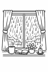 tegning af Cozy rainy window – bold and easy