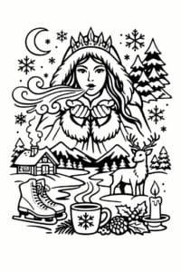 tegning af Cozy winter scene – bold and easy