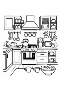 tegning af Cozy kitchen – bold and easy