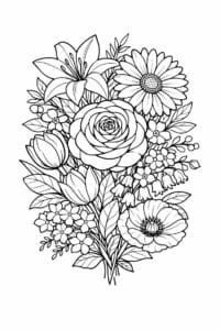 tegning af Blomster sort hvid – black and white