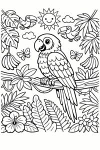 tegning af Papegøje i jungle – Tropical detailed