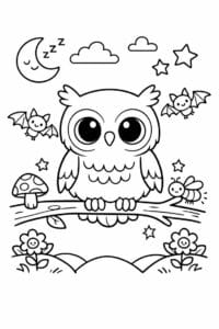 tegning af Ugle om natten – Cute fantasy