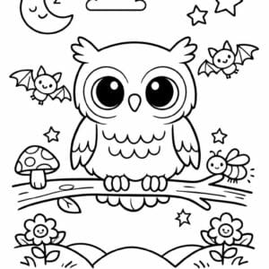 tegning af Ugle om natten - Cute fantasy