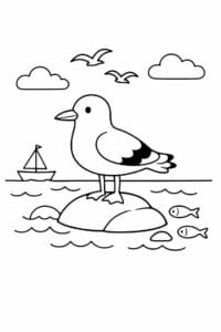 tegning af Måge ved hav – Line art clean