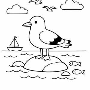 tegning af Måge ved hav - Line art clean