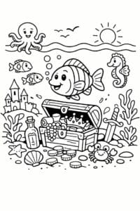 tegning af Skat i havet – Eventyr scene