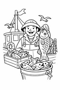 tegning af Fiskerbåd scene – Historie illustration