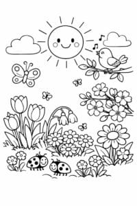 tegning af Blomster der springer ud – Naturscene