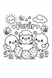 tegning af Kyllinger og æg – Sød kawaii