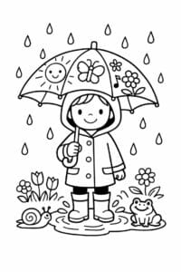 tegning af Paraply i regn – Enkel illustration