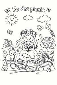 tegning af Forårs picnic – Hygge scene