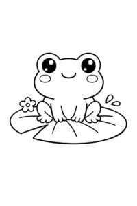tegning af Sød frø på blad – Kawaii stil