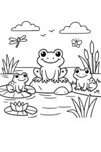 tegning af Frø ved dam – Naturscene