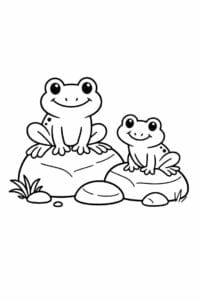 tegning af Frø på sten – Rolig illustration