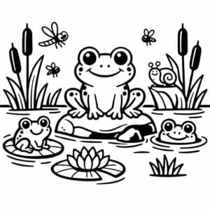 tegning af Frø i sump - Mørk natur