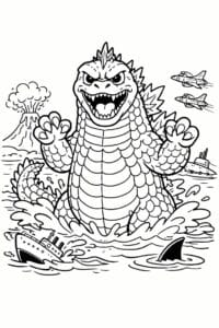 tegning af Monster i hav – Detaljeret
