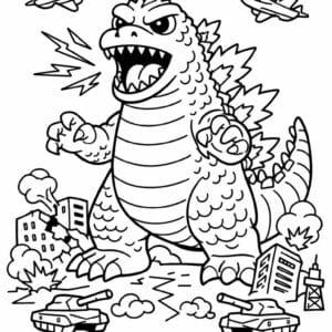 tegning af Monster by scene - Detaljeret by